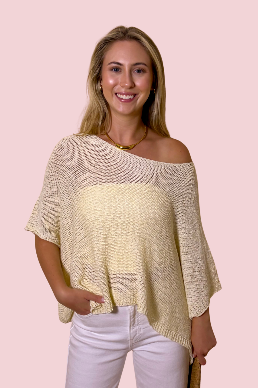 No Plans Needed Crochet Knit Pullover Top with Relaxed Fit
