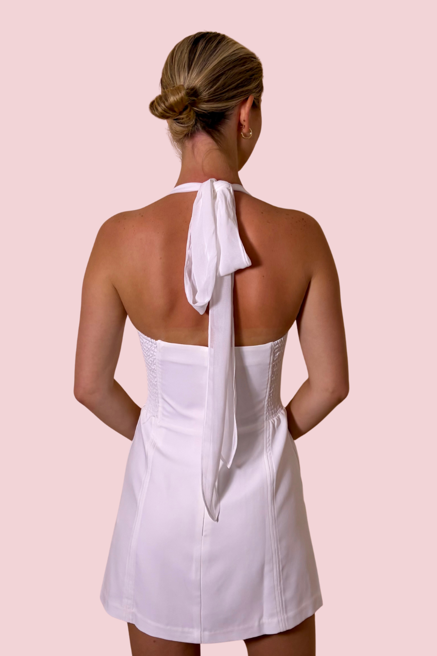 Olympia Ivory Halter Romper Dress with Scarf Detail and Tailored Fit