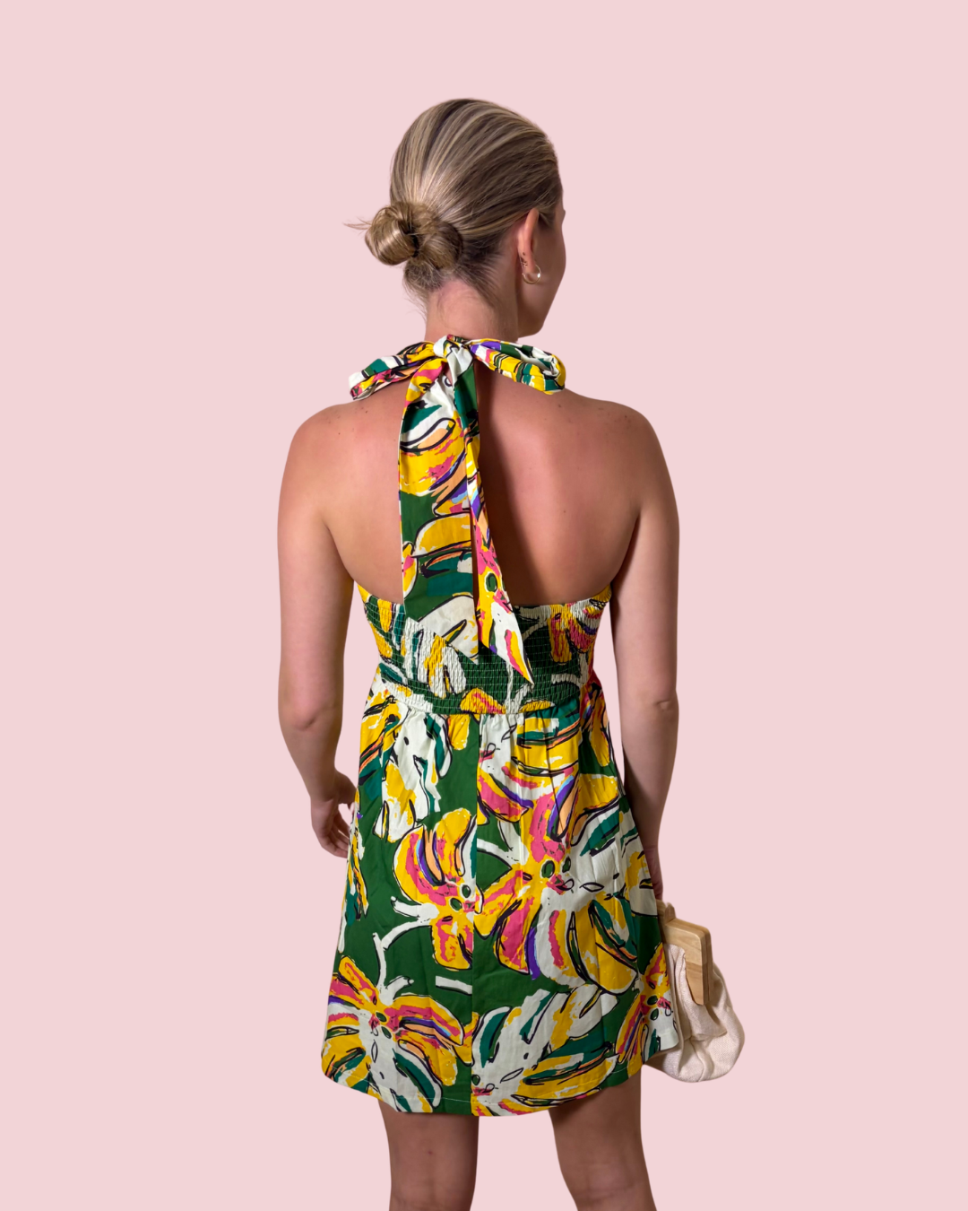 Tropic Like It's Hot Tropical Print Halter Mini Dress with Swing Silhouette