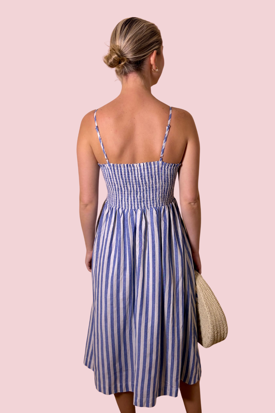 Emillia Striped 3D Floral Detail Midi Dress