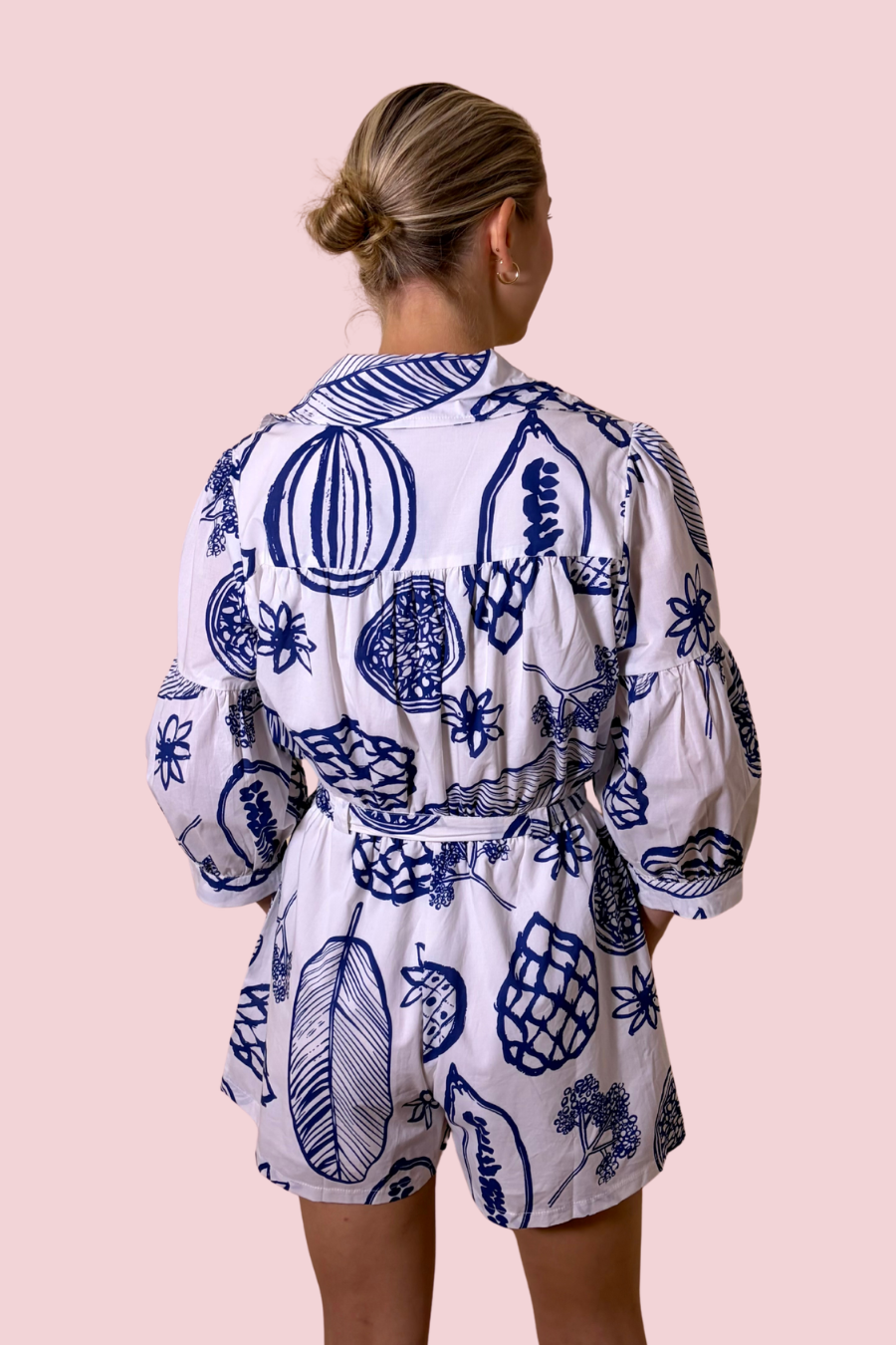 Salt Air Blue and White Coastal Romper with Tie Waist