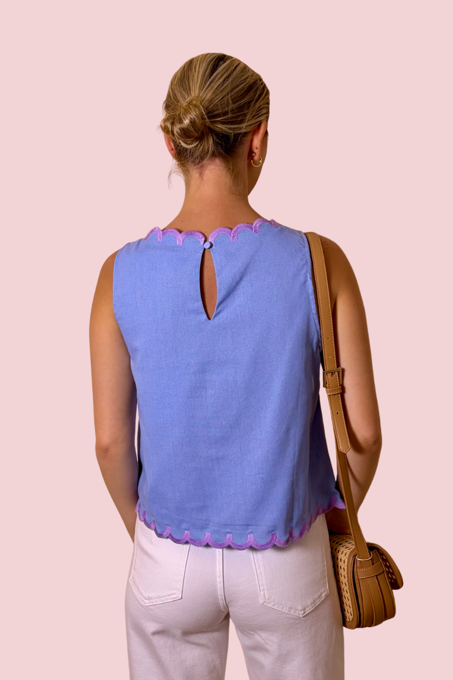 Cottage Crush Embroidered Floral Sleeveless Top with Scalloped Trim