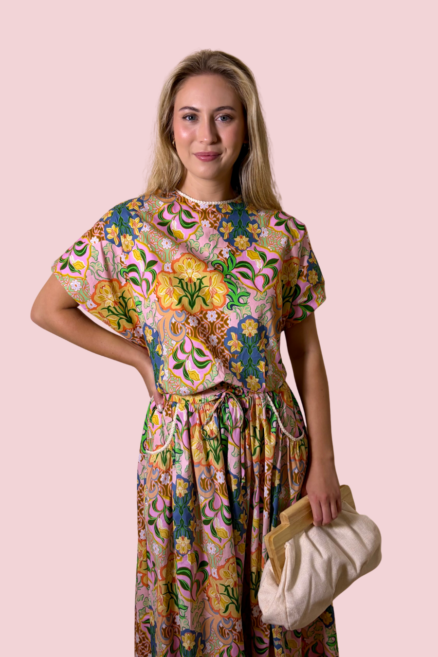 Petal Society Floral Print Crop Top & High Waist Midi Skirt Matching Set