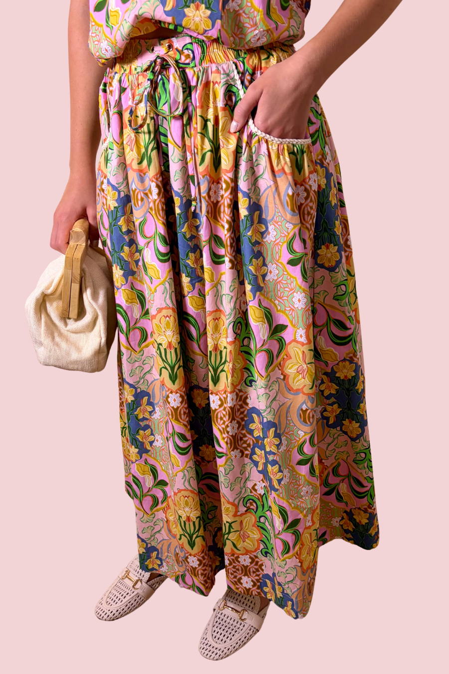 Petal Society Floral Print Crop Top & High Waist Midi Skirt Matching Set
