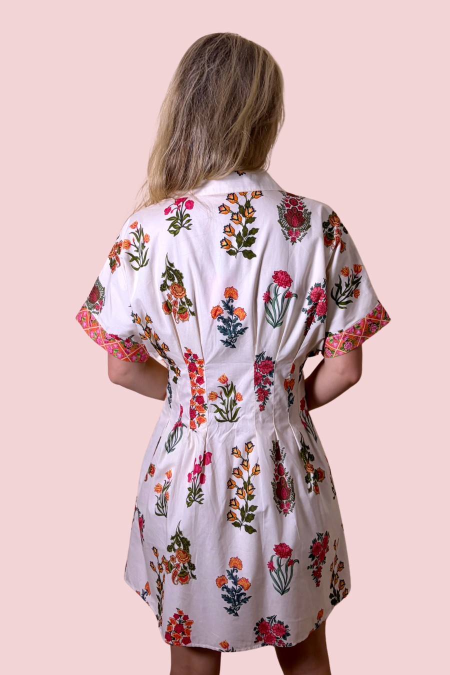 Flower Market Floral Print Collared Mini Dress with Contrast Trim and Pockets