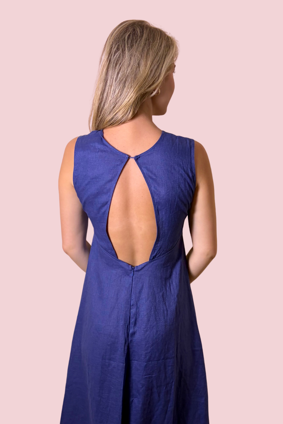 Here She Is Linen Blend Sleeveless Maxi Dress with Open Back Detail