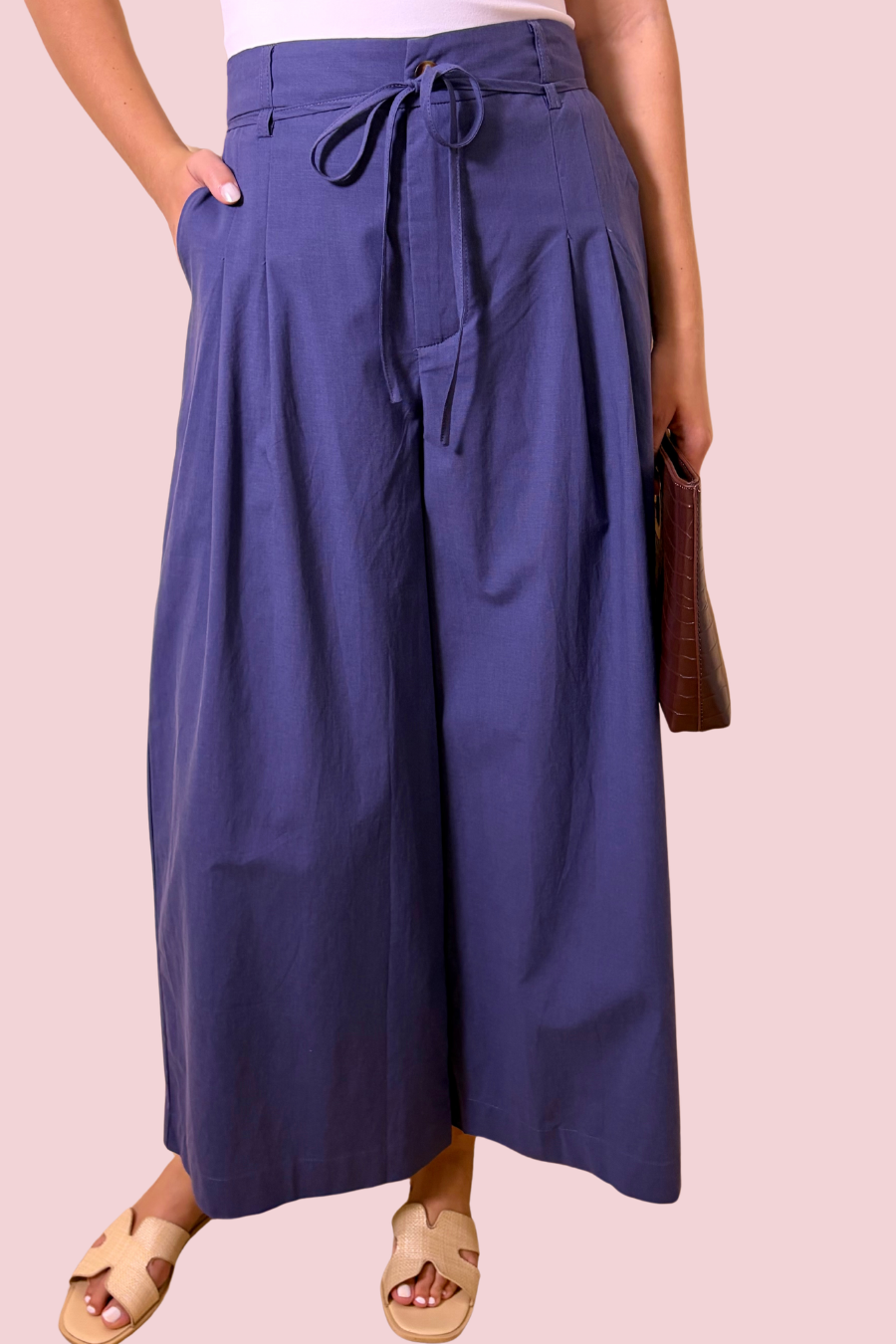 Brunch Plans Navy Blue Wide Leg Palazzo Pants with High Rise Fit
