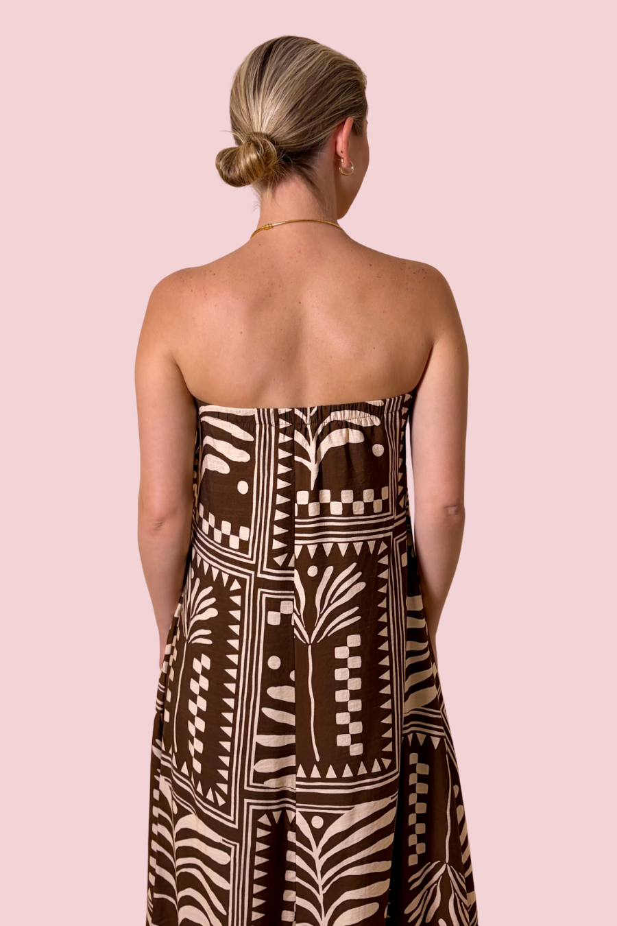 Abstract Beauty Strapless Printed Maxi Dress