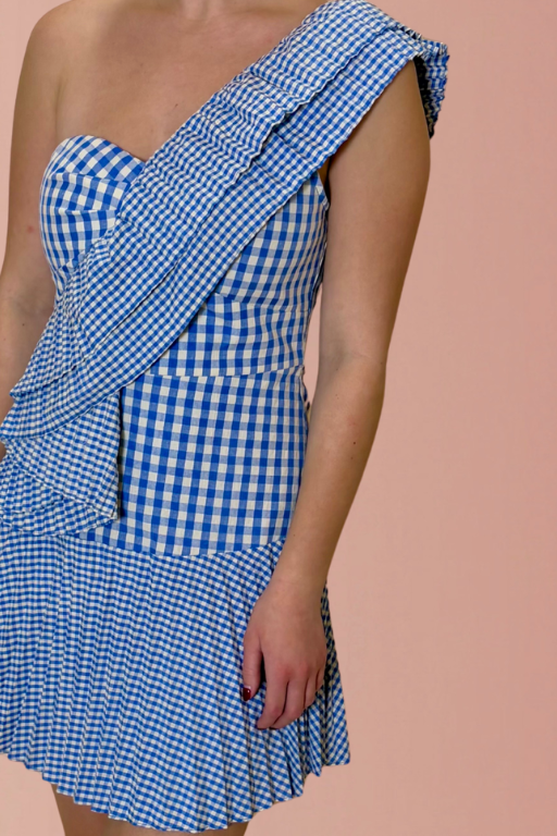 Ava One Shoulder Gingham Dress