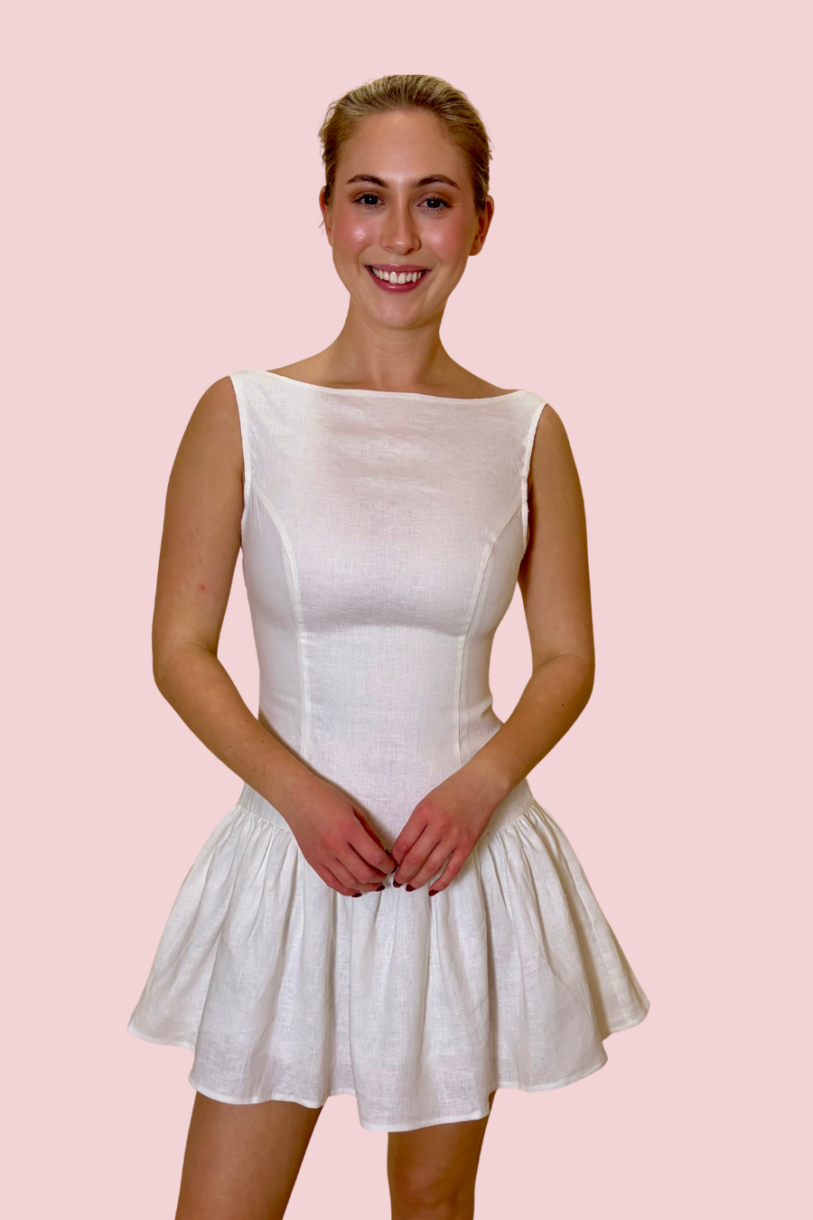 Classic Charm White Fit and Flare Mini Dress with Structured Bodice