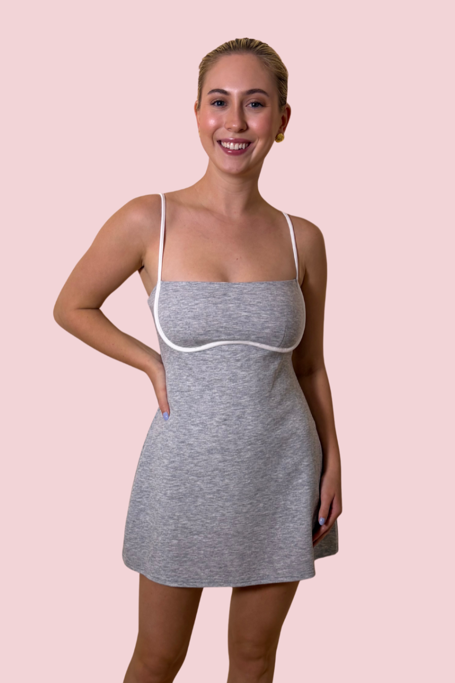 Airbrush Contrast Binding Heather Grey Mini Dress with Shorts