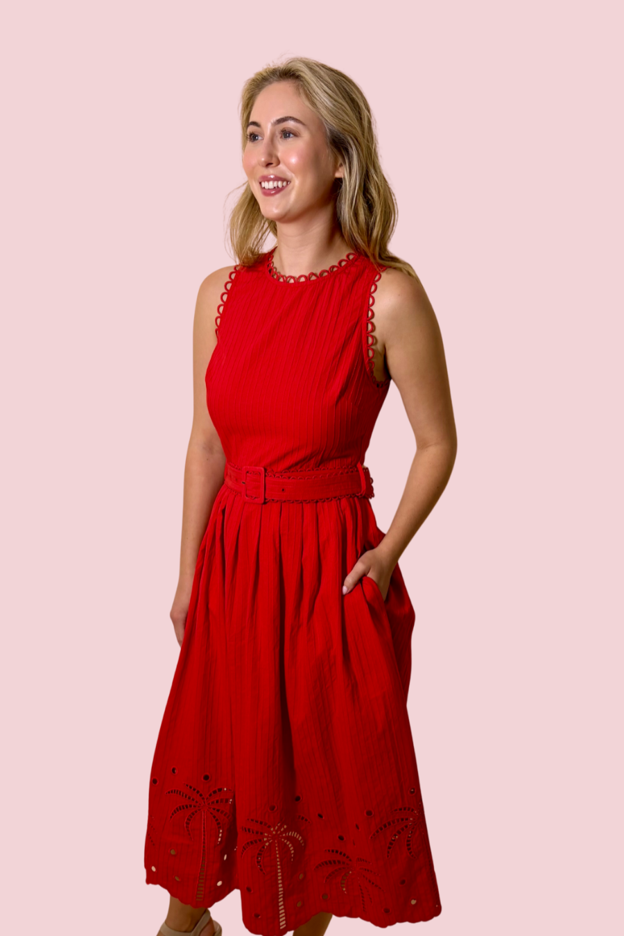Neve Embroidered Red Midi Dress