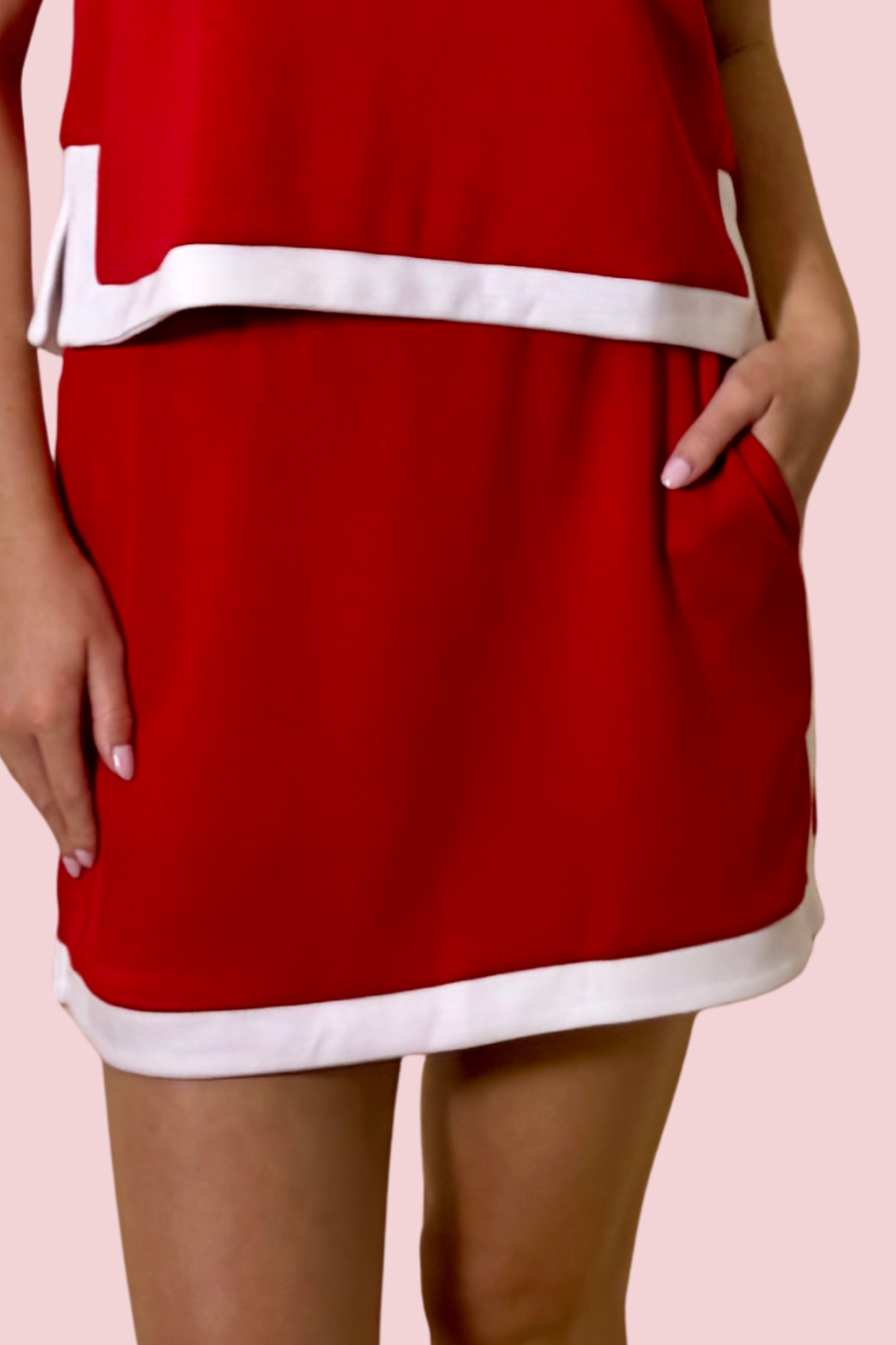 Court Side Red Skort with White Contrast Trim and Built-In Shorts