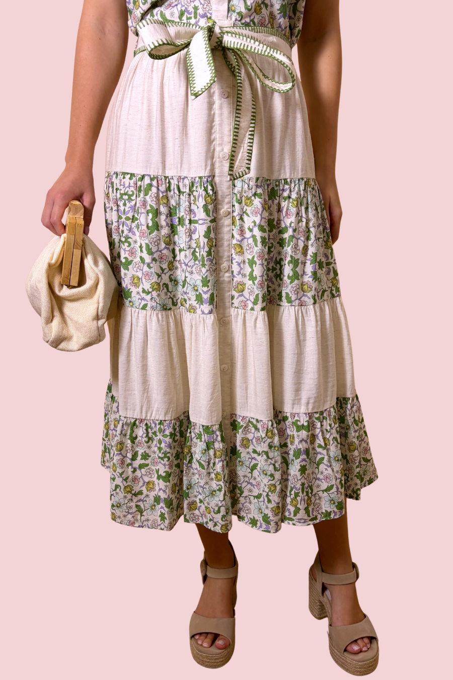 Blair Botanical Print Midi Skirt with Tiered Design