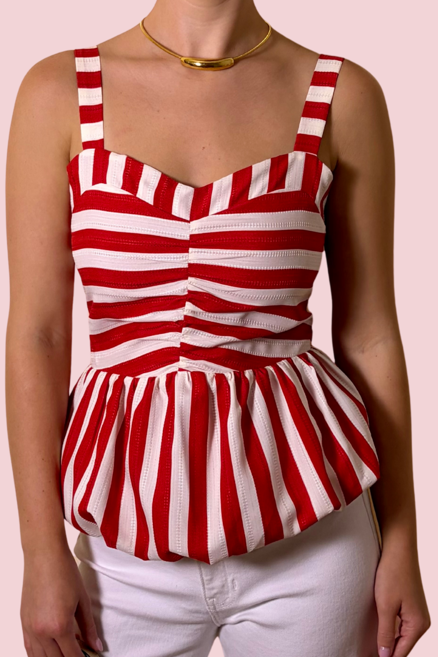 Stripe the Pose Striped Bubble Hem Sweetheart Neck Tank Top
