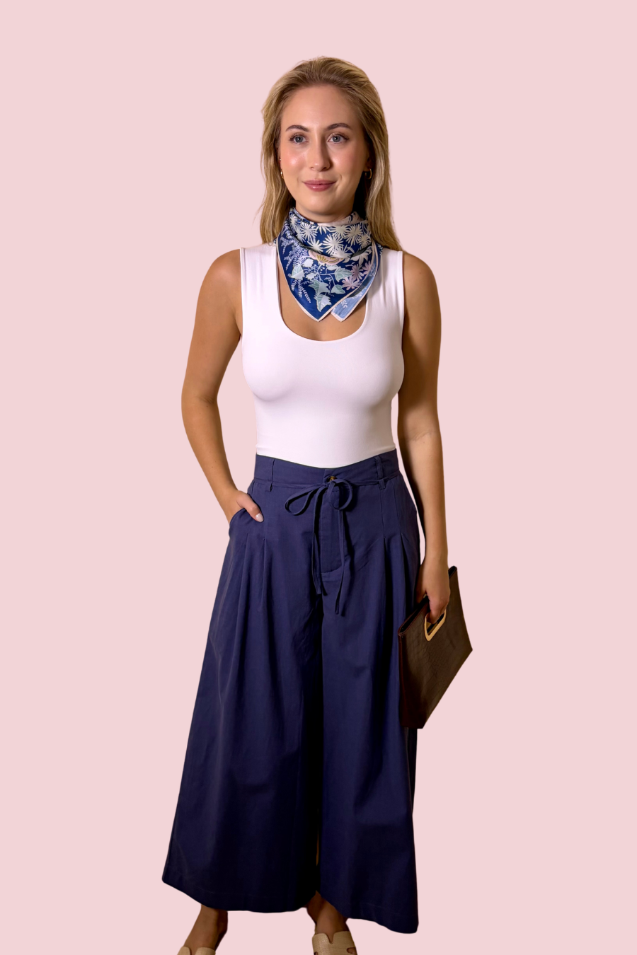 Brunch Plans Navy Blue Wide Leg Palazzo Pants with High Rise Fit
