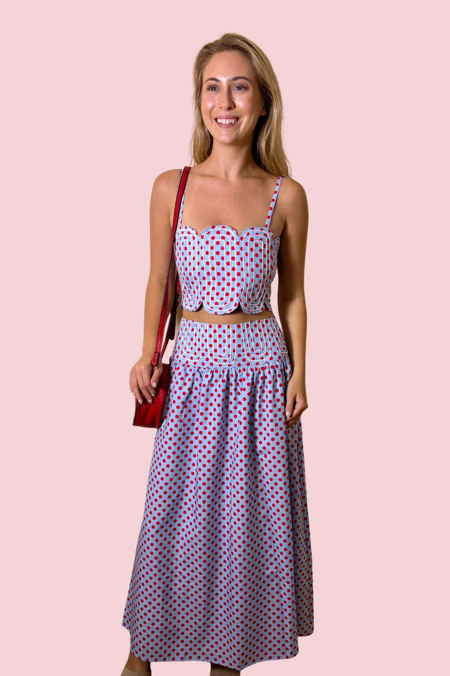 Pretty Please Polka Dot Crop Top & Maxi Skirt Matching Set
