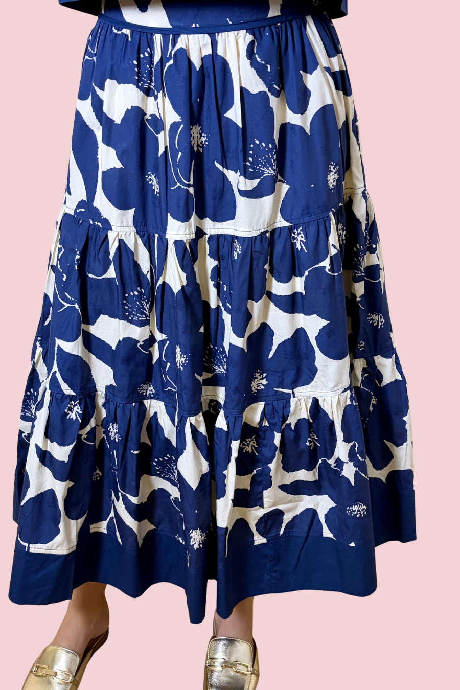 Midnight Bloom Navy Floral Tiered Midi Skirt