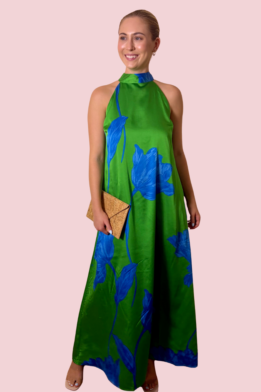 Electric Bloom Floral Halter Maxi Dress