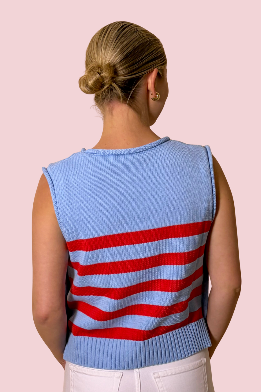 It All Lines Up Striped Sleeveless Knit Tank Top with Side Button Detail