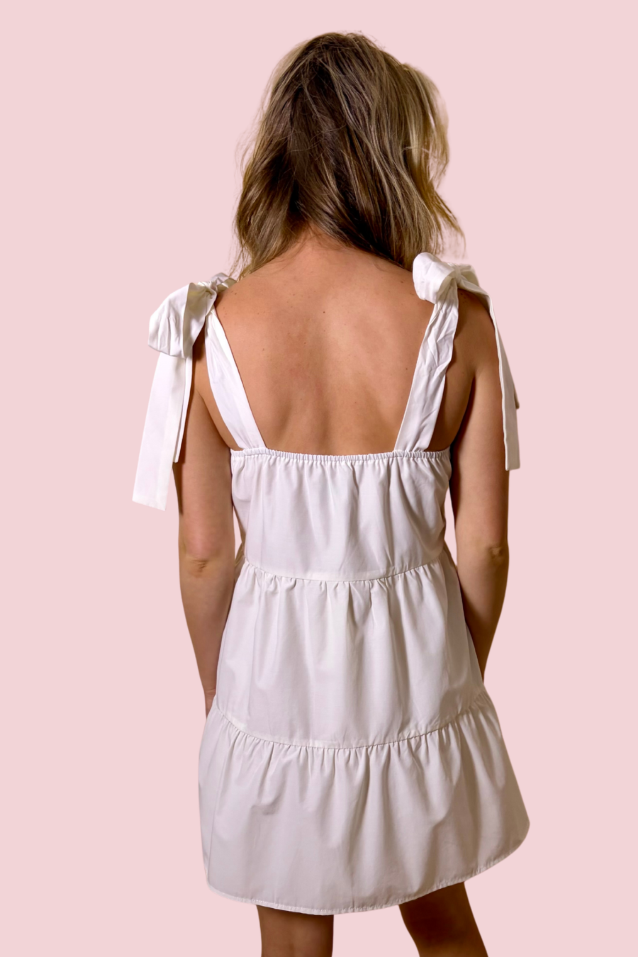 Lea White Tiered Mini Dress with Crochet Bodice and Tie Strap Shoulders