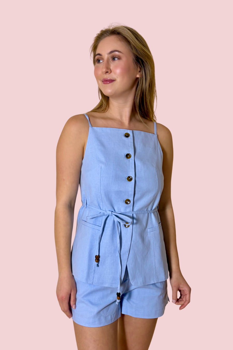Pretty Plans Linen Blend Tailored Shorts with Pockets and Relaxed Fit