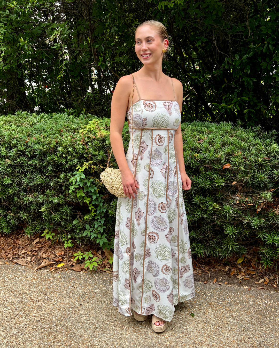 Golden Coast Printed Maxi Dress with Square Neckline