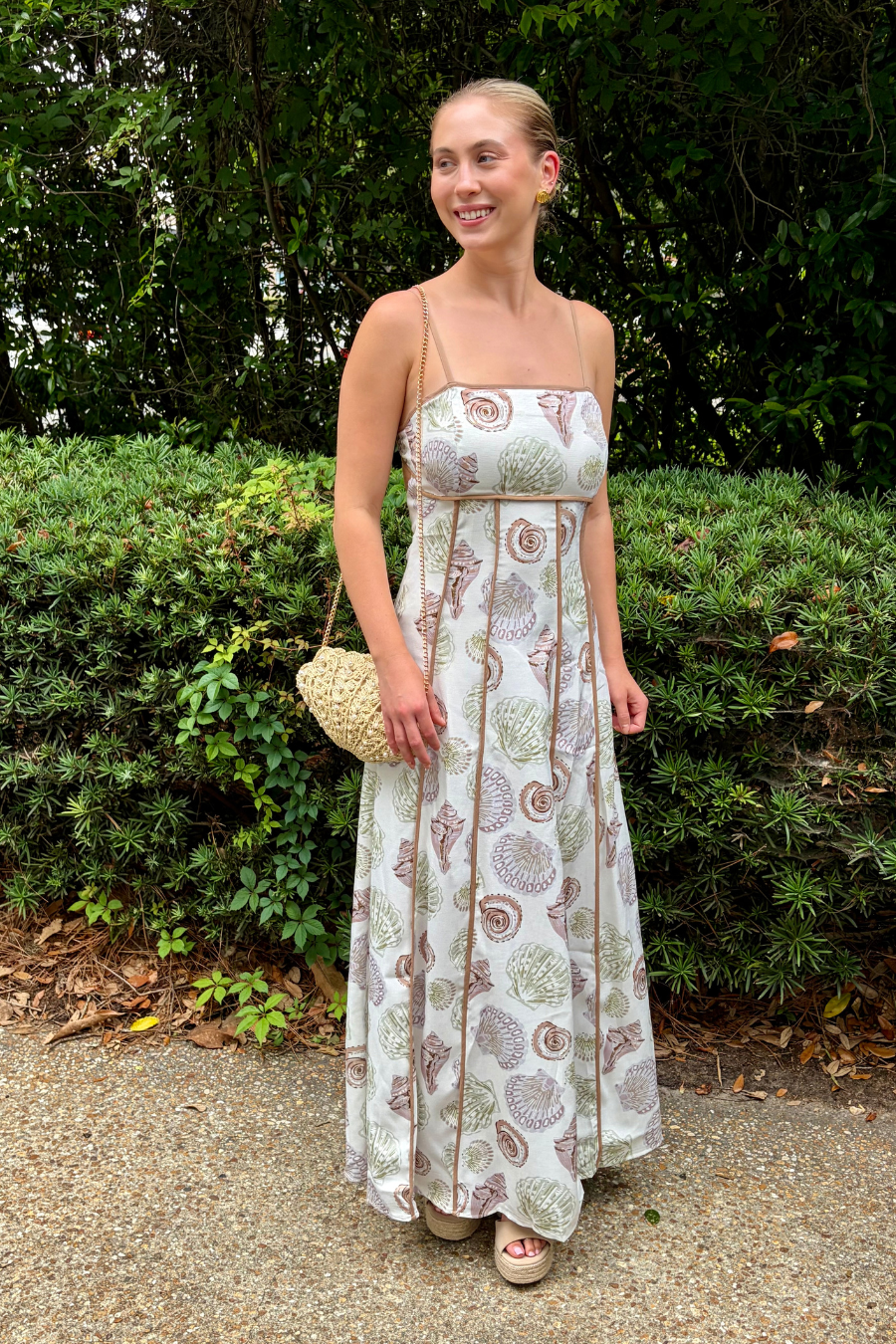 Golden Coast Printed Maxi Dress with Square Neckline