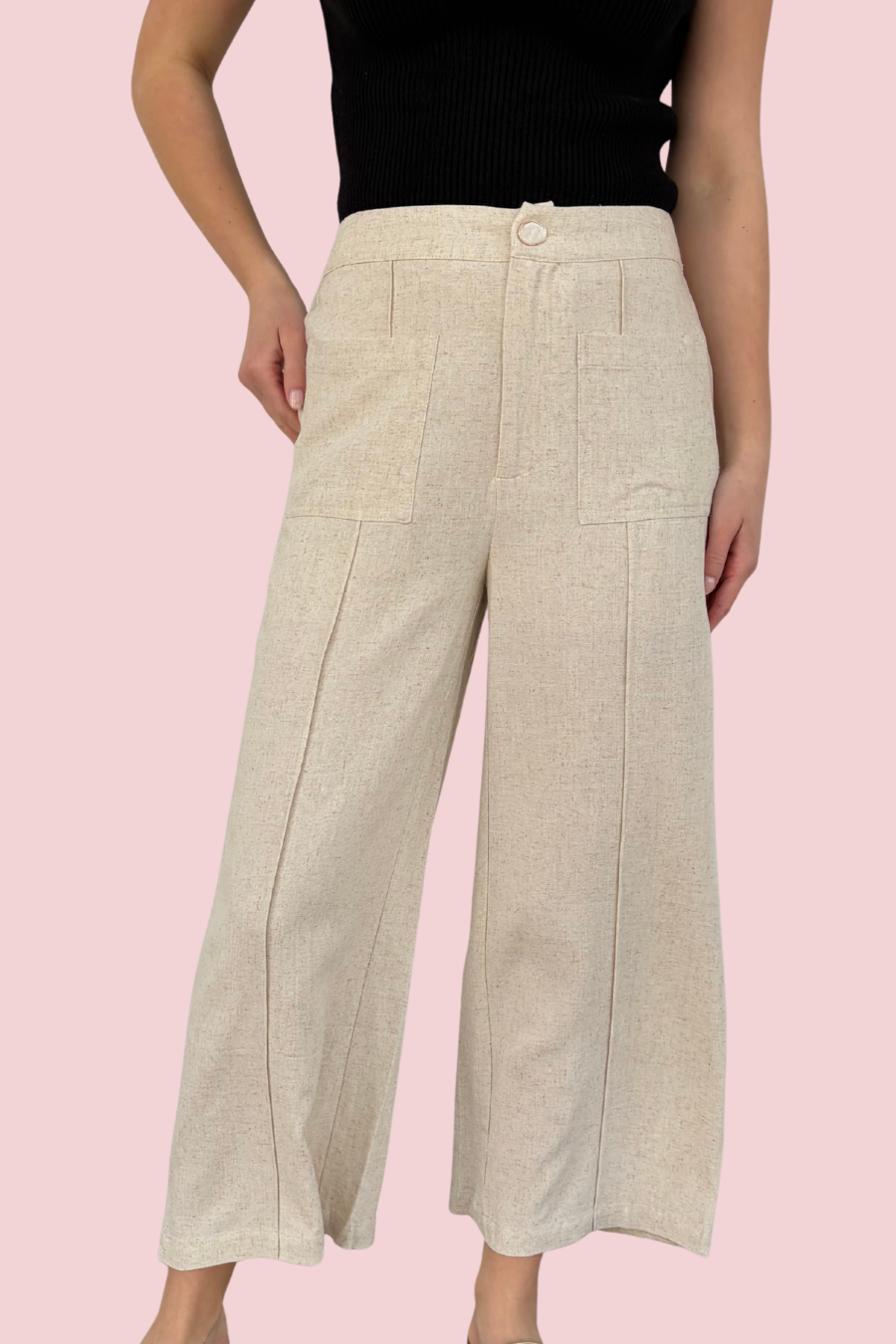 Nantucket Oatmeal Wide Leg Linen Blend Pants