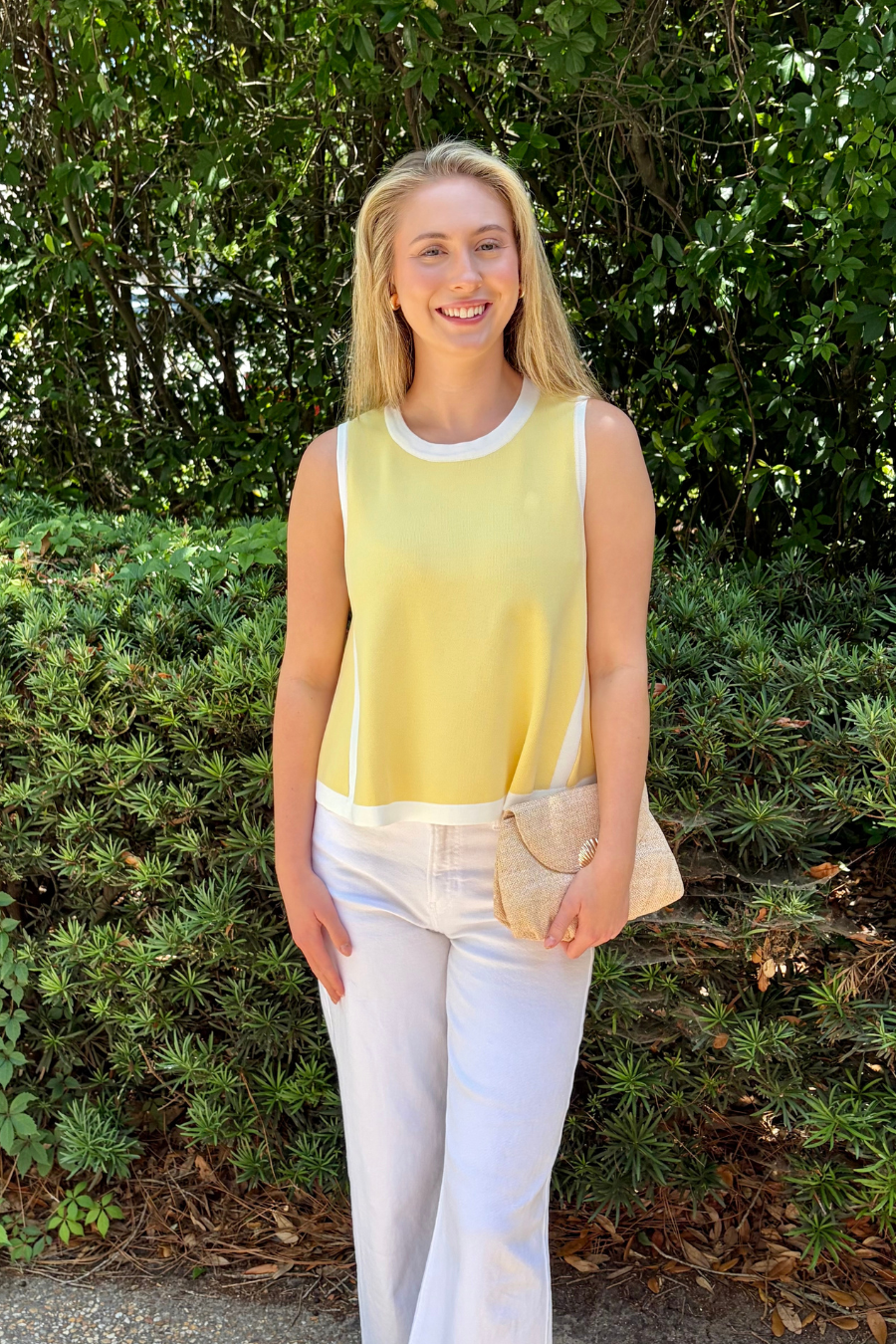 Just What I Wanted Sleeveless Knit Tank Top with Contrast Trim and Relaxed Fit