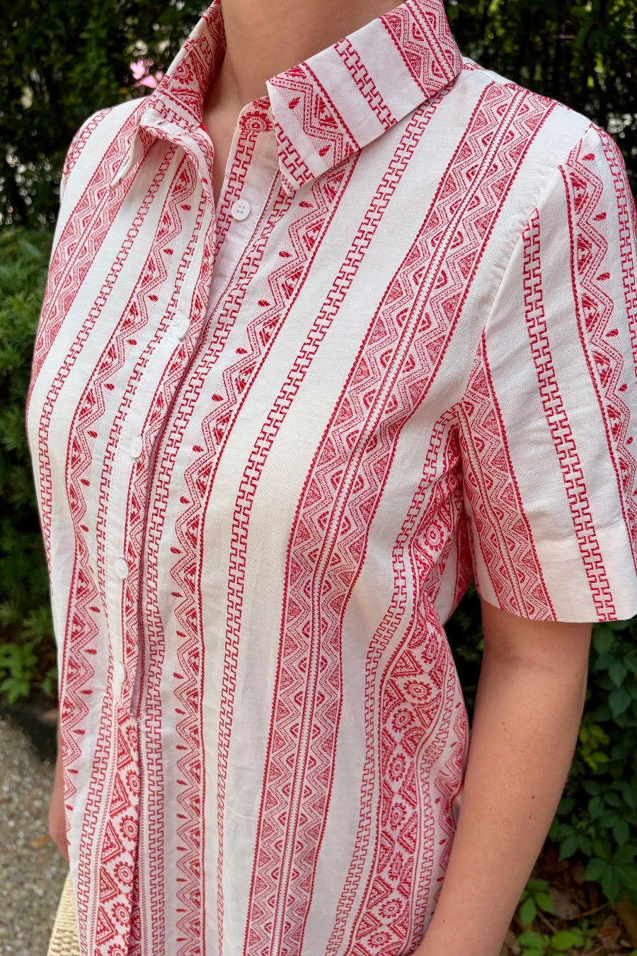 Barefoot and Beautiful Printed Shirt Dress with Short Sleeves and Collar