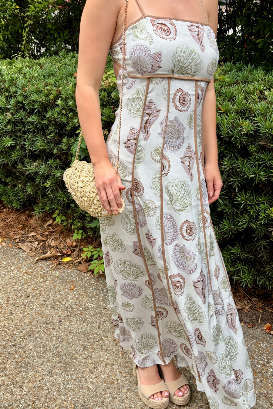 Golden Coast Printed Maxi Dress with Square Neckline