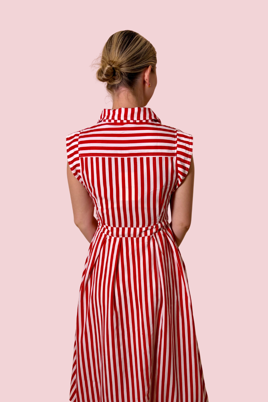 Baby You're a Firework Red and White Striped Midi Shirt Dress with Waist Tie