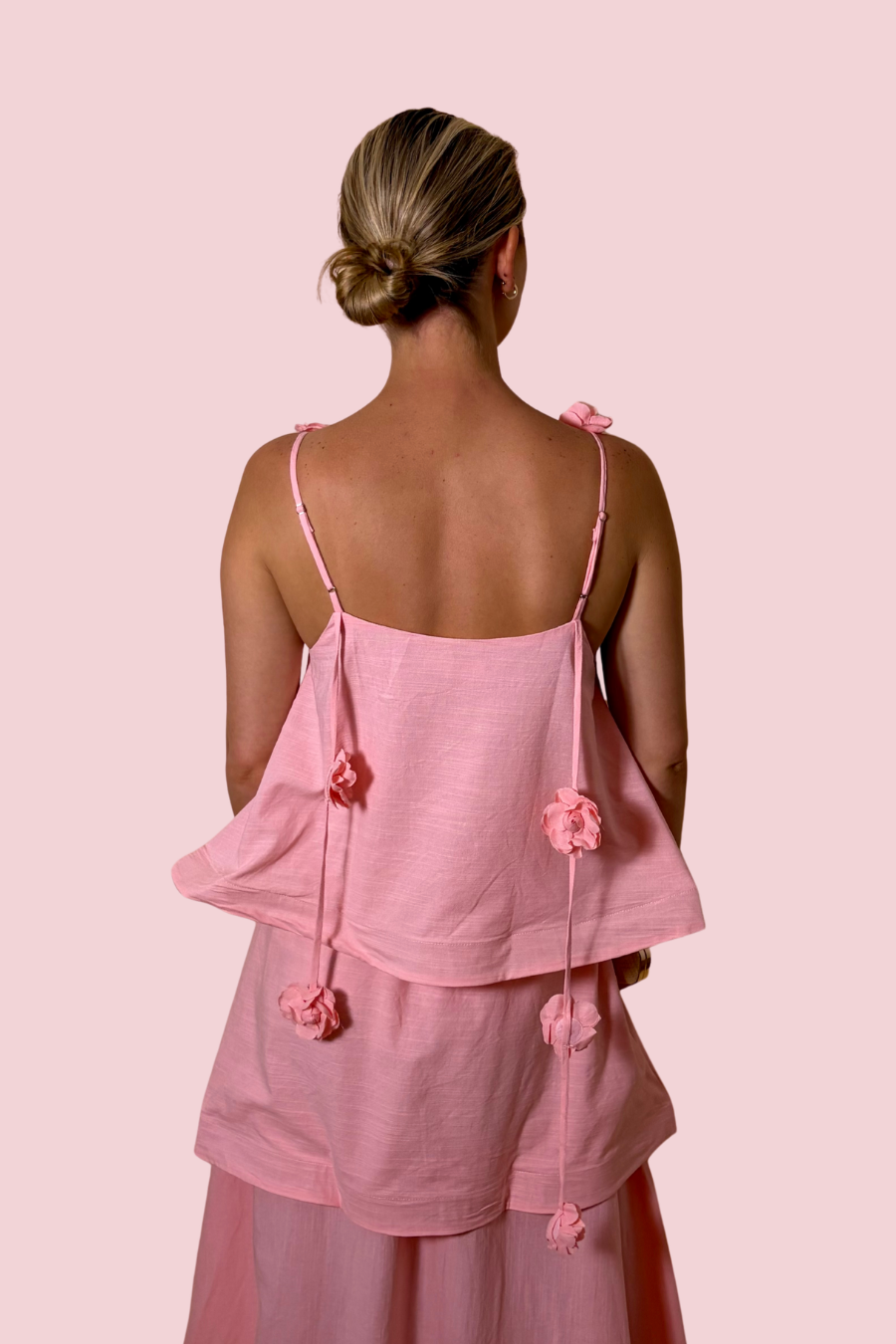 Pretty in Petals Pink Maxi Dress with Floral Strap Detail and Flowy Silhouette