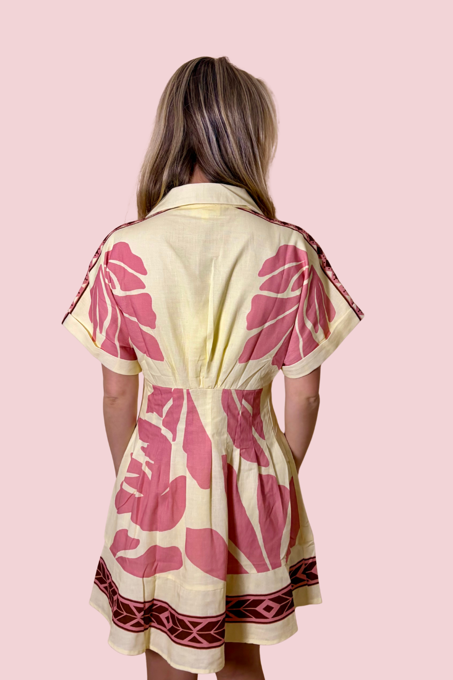 Meet Me Somewhere Warm Tropical Print Button Front Mini Dress with Short Sleeves