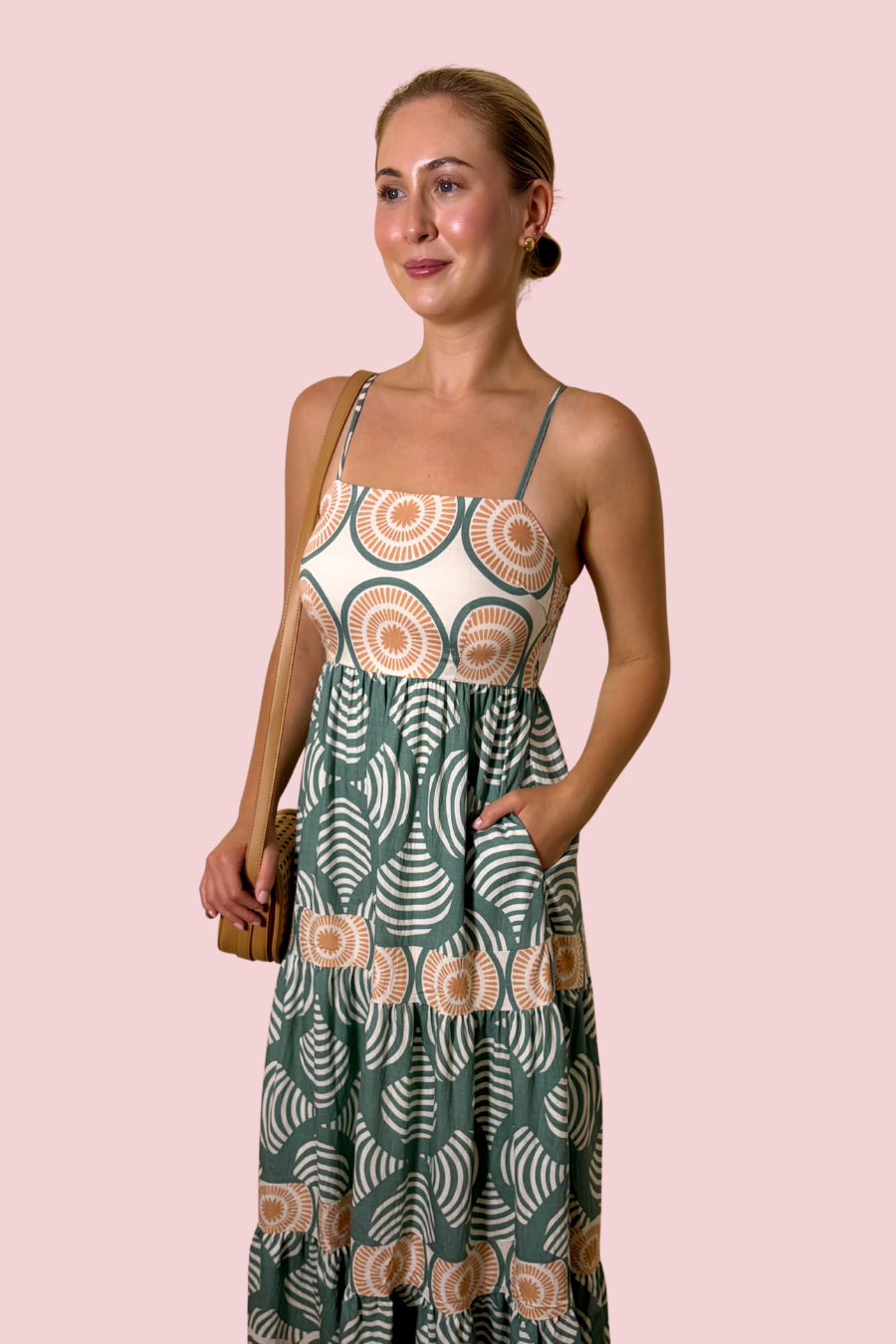 Seaside Stroll Coastal Print Maxi Dress with Adjustable Straps and Pockets