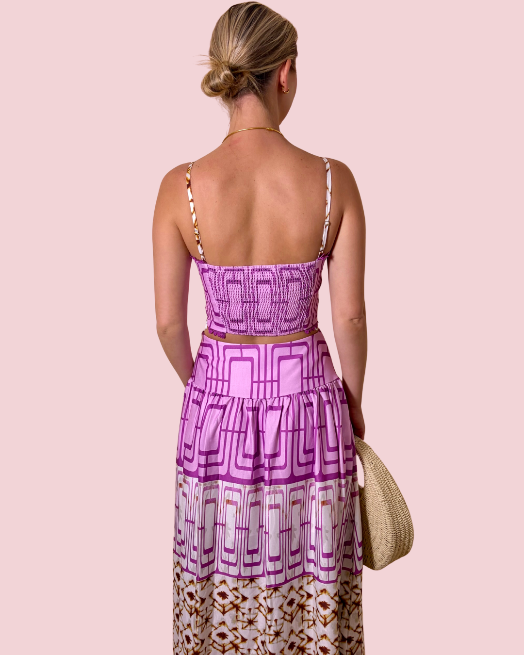 Best Dressed Pink Printed Two-Piece Maxi Skirt Set