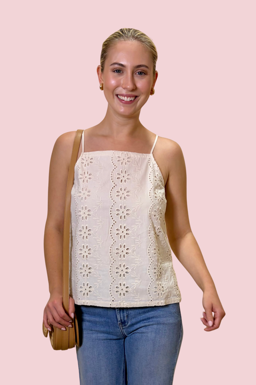 Easy Does It White Floral Eyelet Tank Top