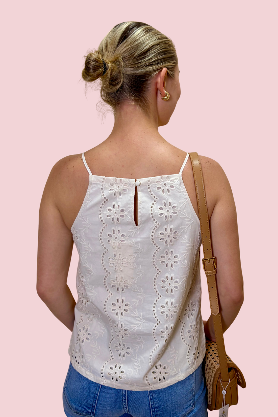 Easy Does It White Floral Eyelet Tank Top