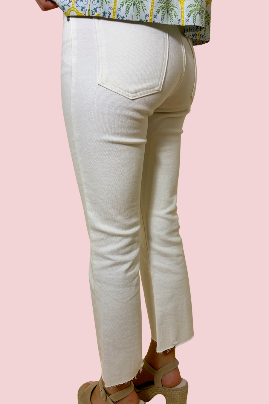 No Plans Just Vibes Women’s White Cropped Flare Jeans with Raw Hem