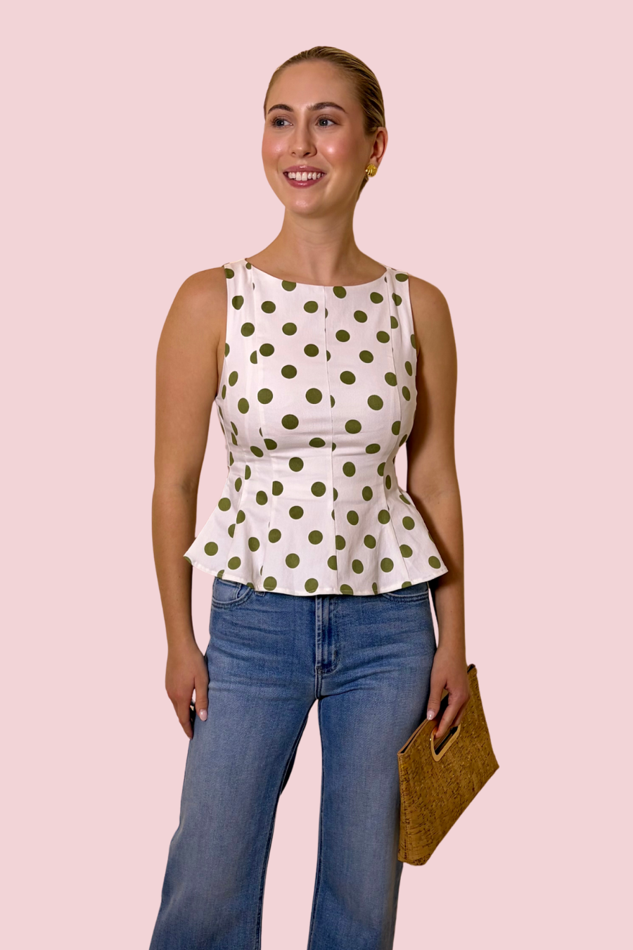 Meet Cute Polka Dot Peplum Tank Top with Sleeveless Tailored Fit