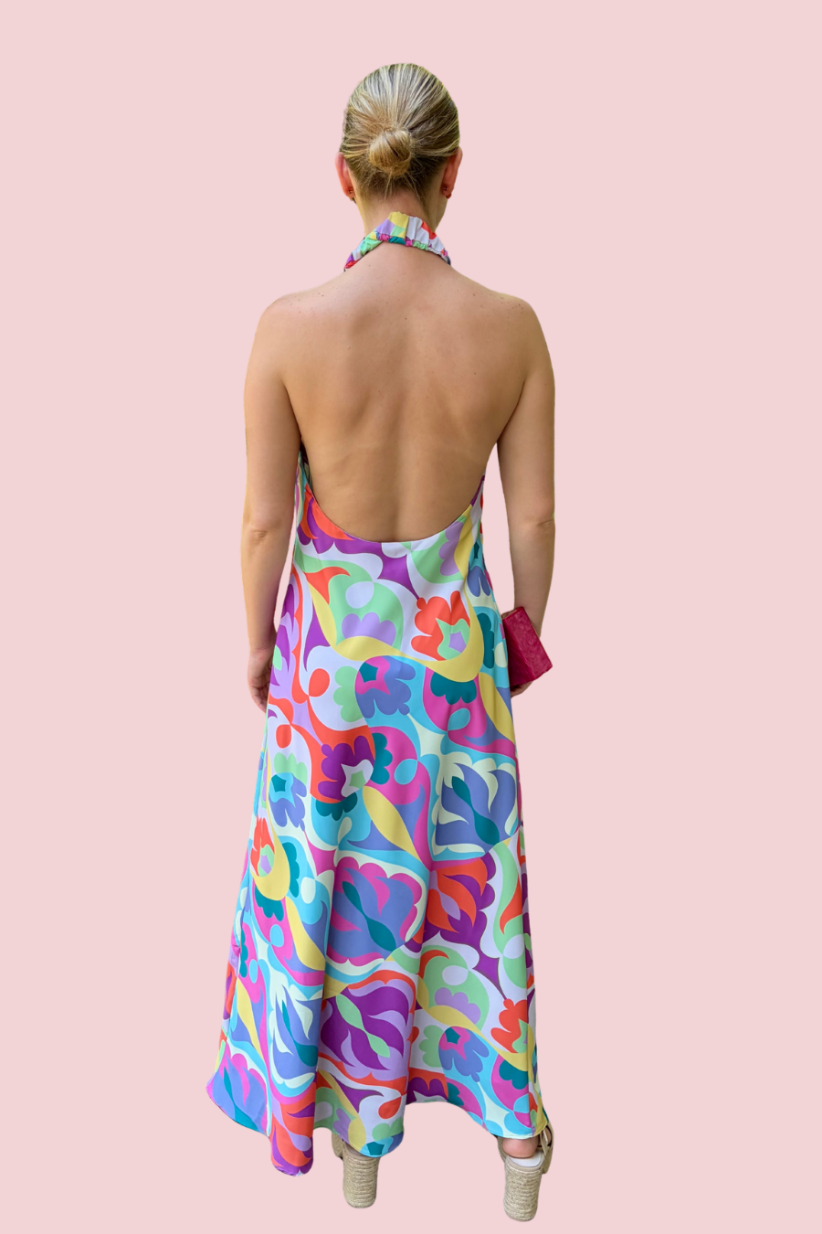 Summer Statement Colorful Abstract Floral Halter Maxi Dress