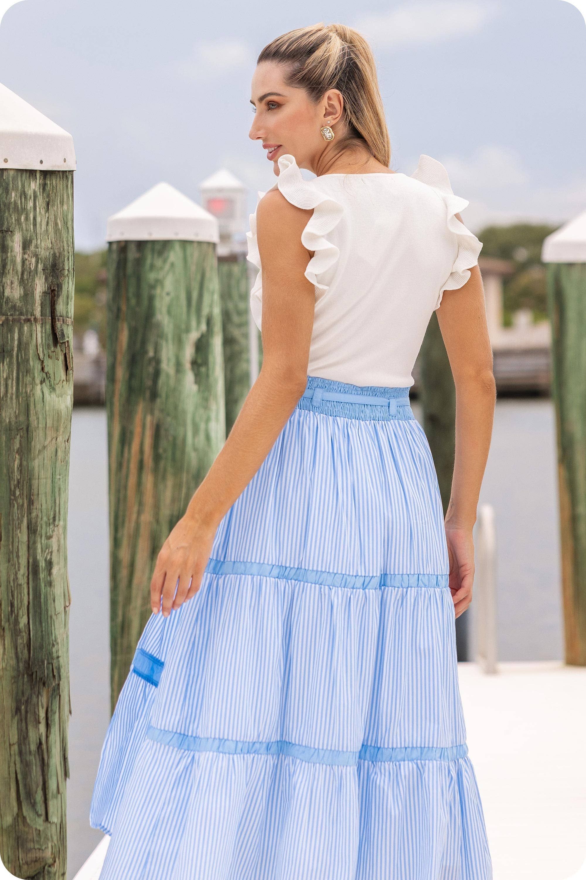 Ruffle Ribbed Knit Sleeveless Tank Top