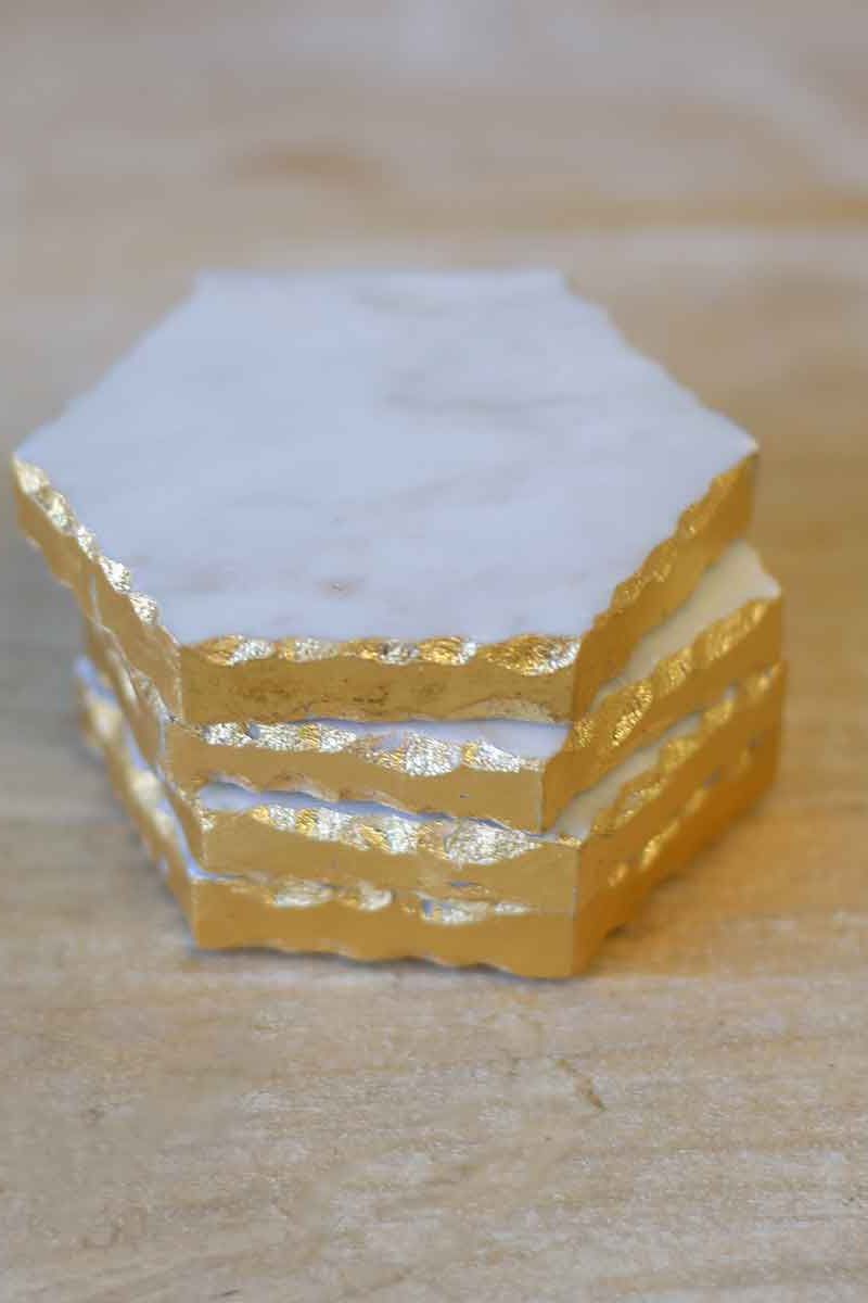 Vernazza Marble Coasters   White/Gold   4x4 Set of 4