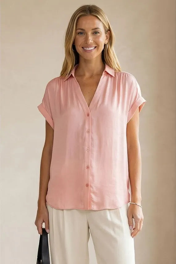 Easy Days Lightweight Button Up Shirt with Short Sleeves and Relaxed Fit