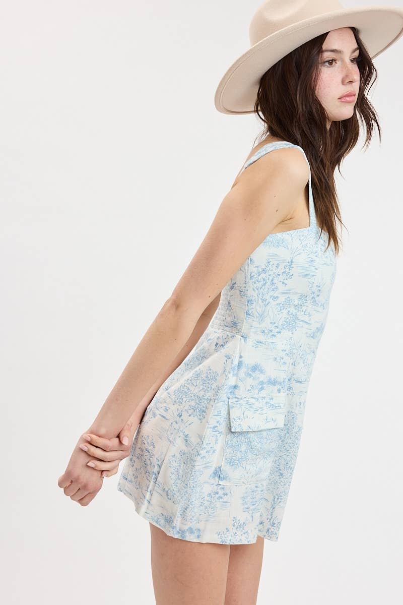 Pocketful of Charms Square Neck Printed Mini Dress with Front Pockets