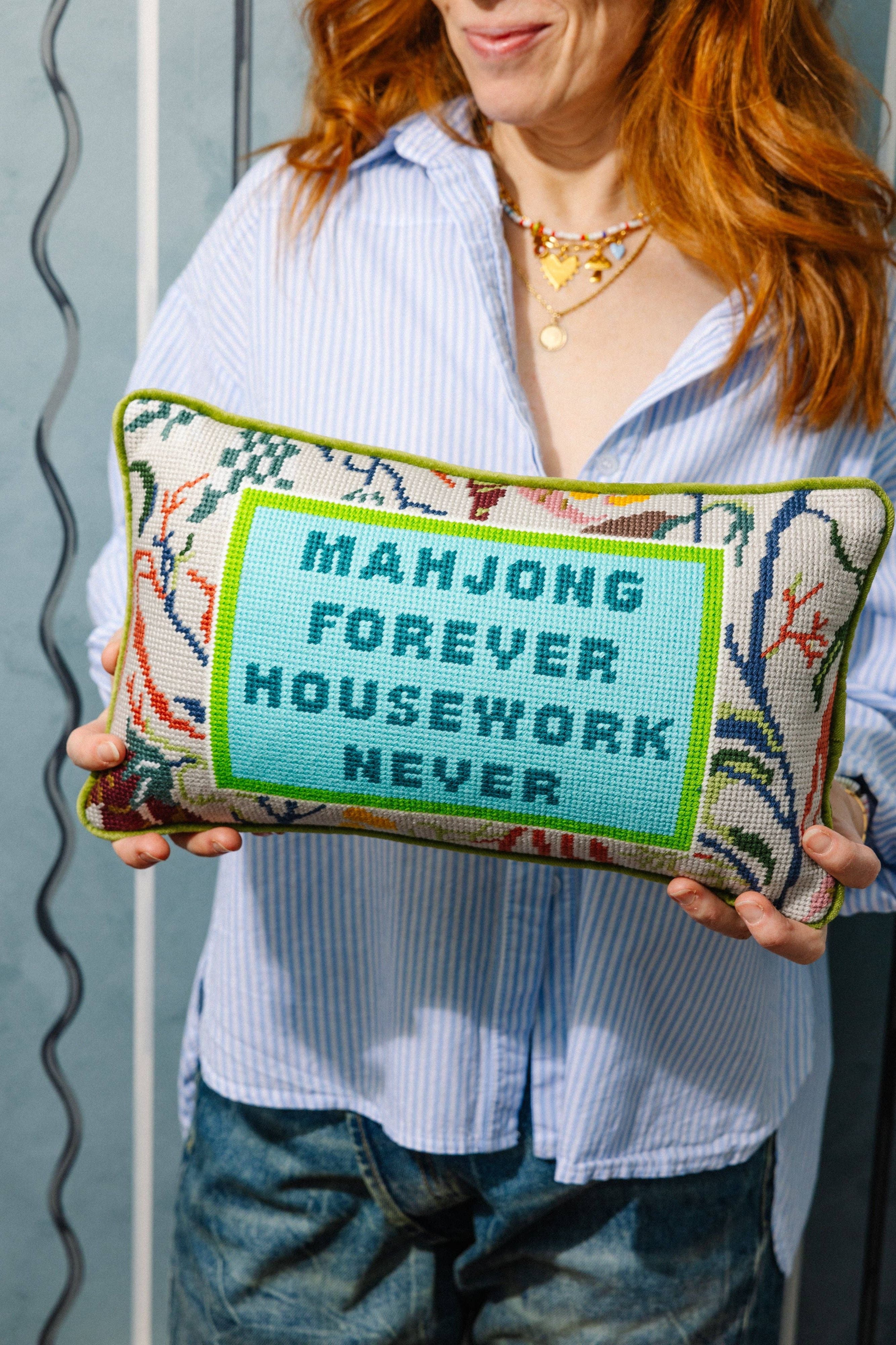 Mahjong Needlepoint Pillow