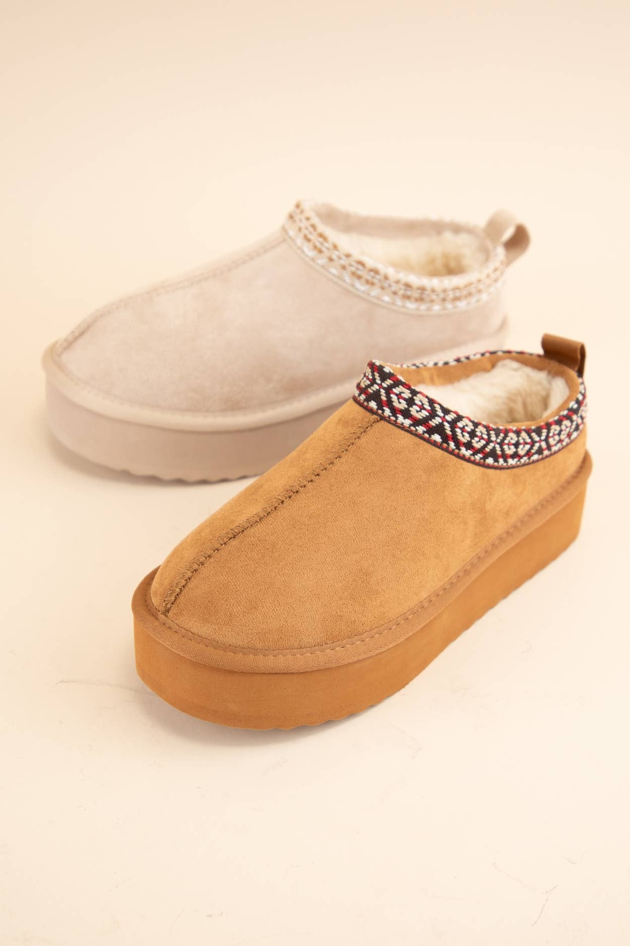 EAGLE EMBROIDERED PLATFORM SHERPA FUR LINED SLIPPERS