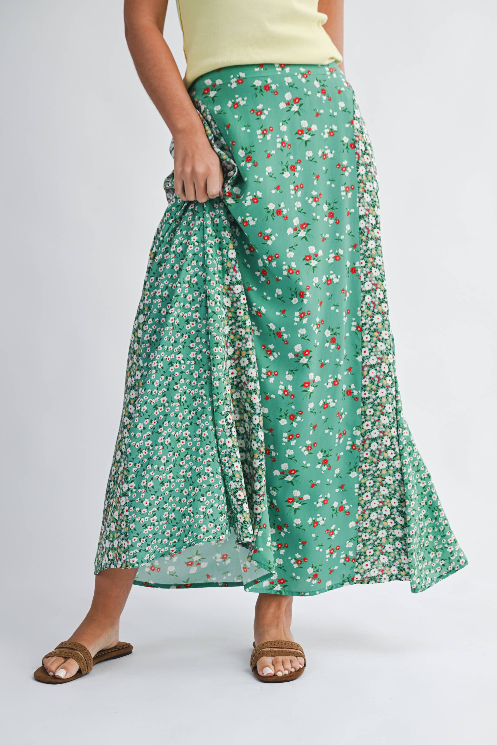 Twirl Worthy Mixed Floral Print Maxi Skirt