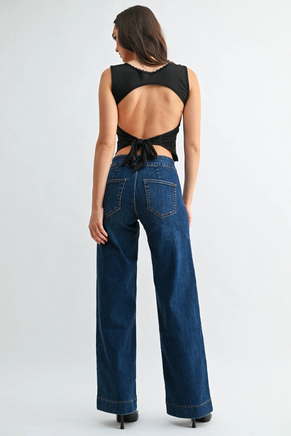 Denim Diaries High Rise Wide Leg Dark Wash Denim Jeans